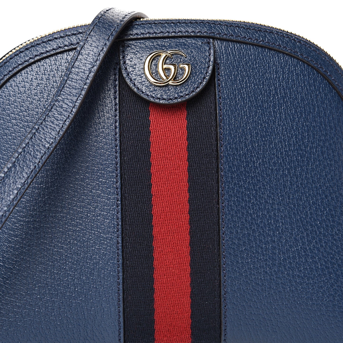Textured Dollar Calfskin Web Small Ophidia Dome Shoulder Bag Blue Agata
