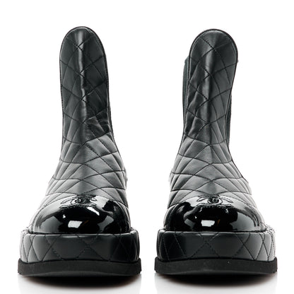 Chanel Lambskin Patent CC Cap Toe Quilted Short Platform Boots 37 Black 2 of 8