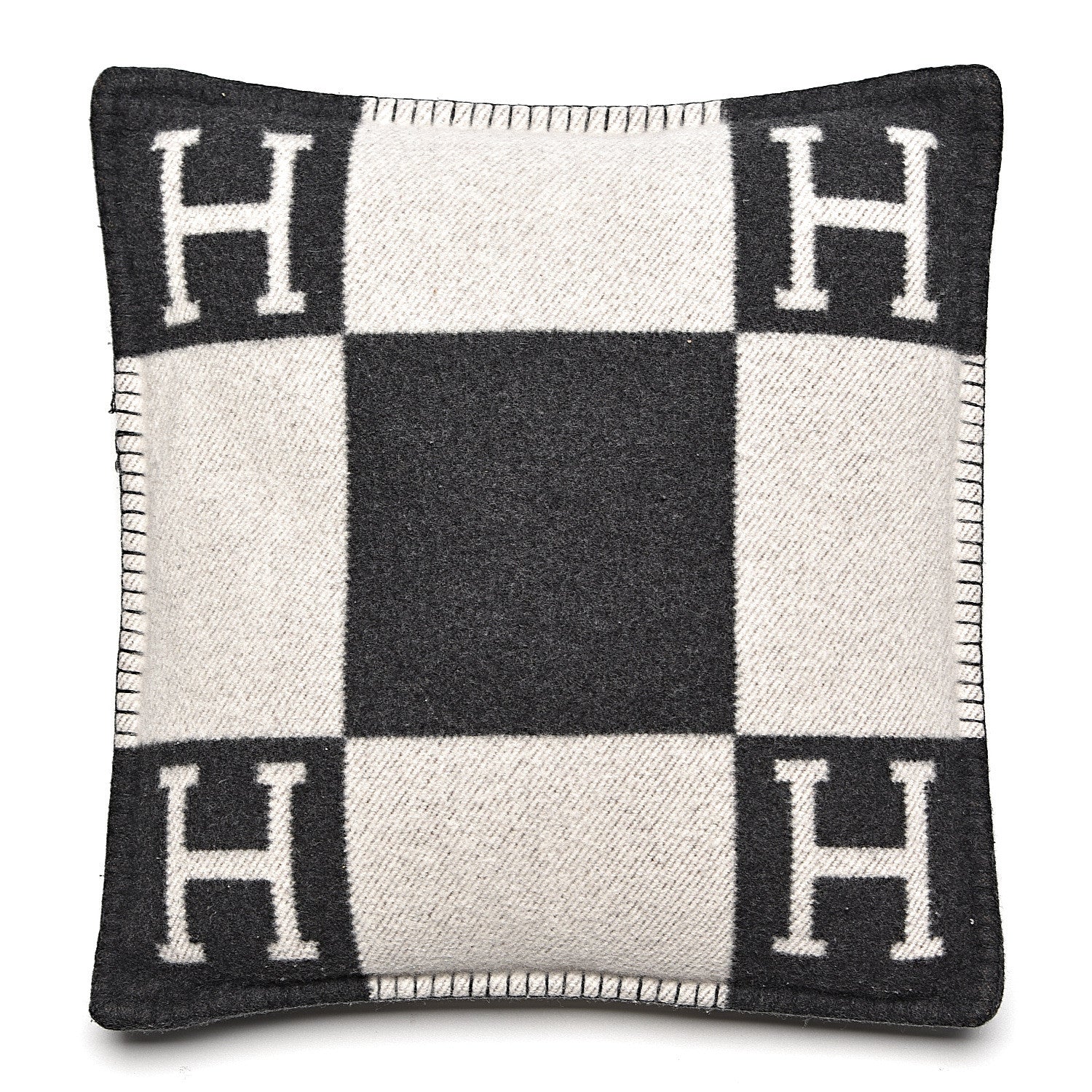 Hermes Wool Cashmere Avalon Pillow PM Ecru Gris Fonce 1 of 5