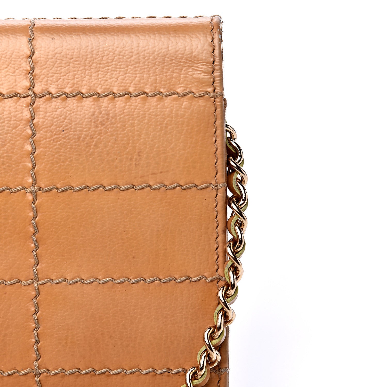 Chanel Calfskin Stitched Square Quilted Wallet On Chain WOC Beige 16 of 17