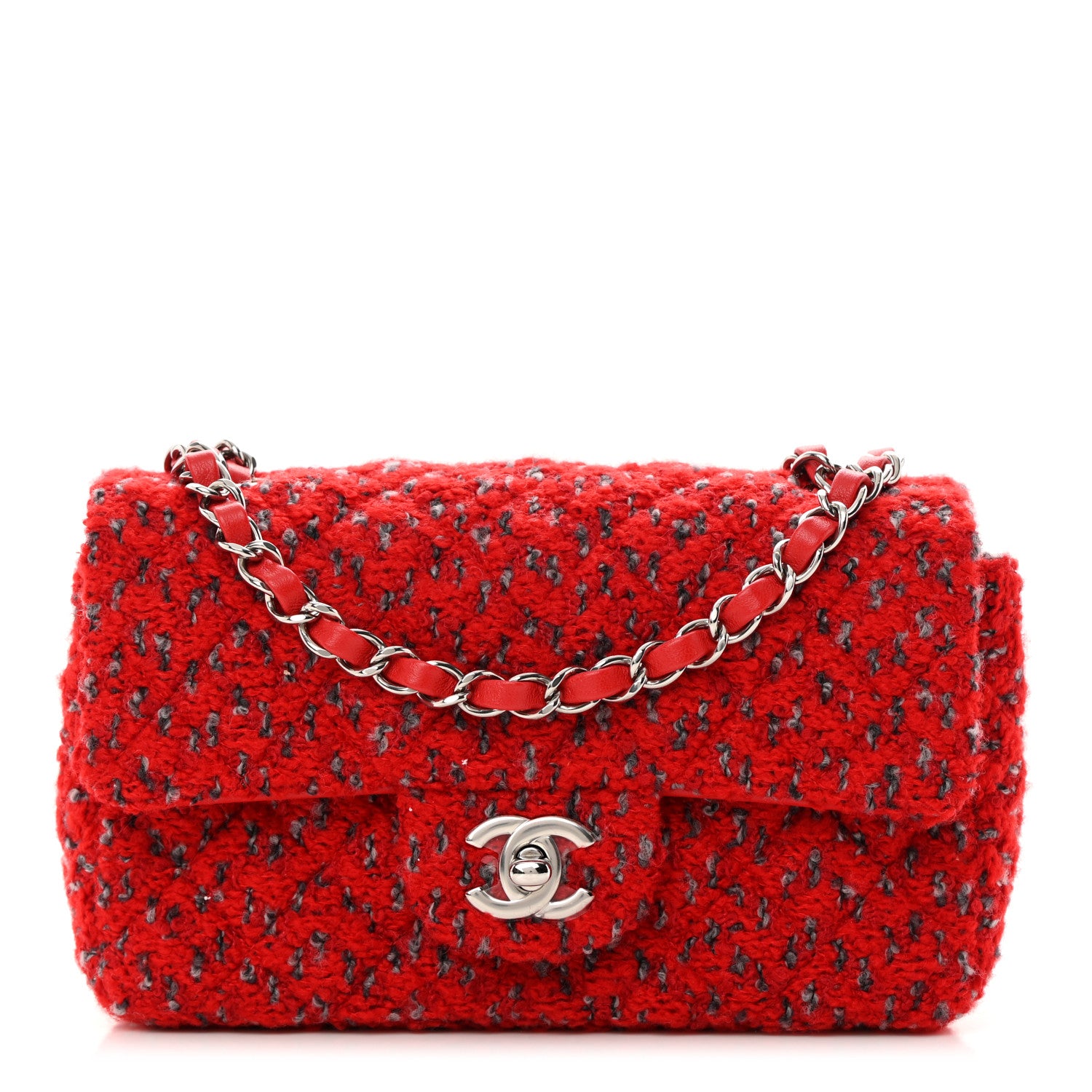 Chanel Tweed Quilted Mini Rectangular Flap Red Grey 1 of 12