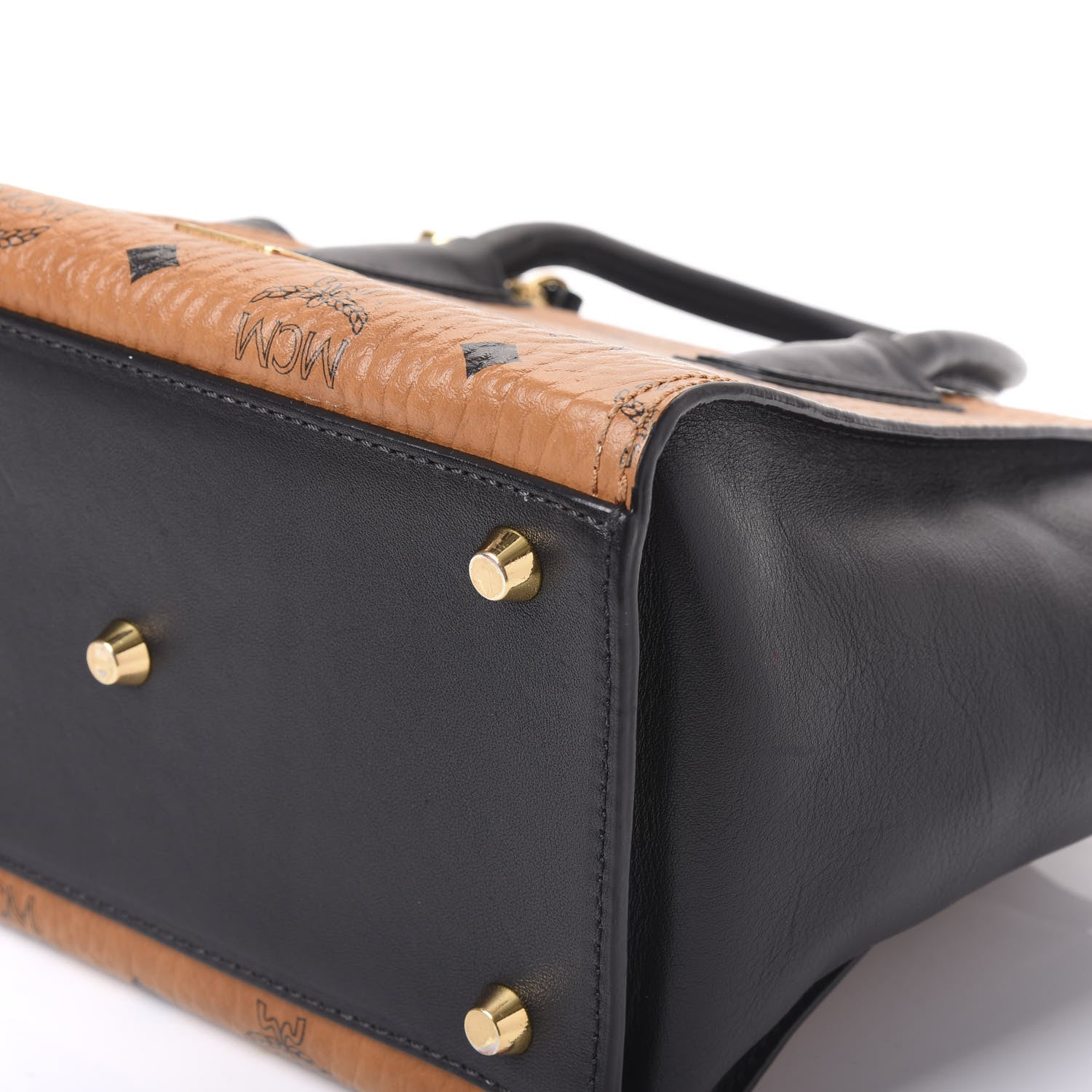 MCM Visetos Small Kathy Double Zip Tote Cognac Black 6 of 11