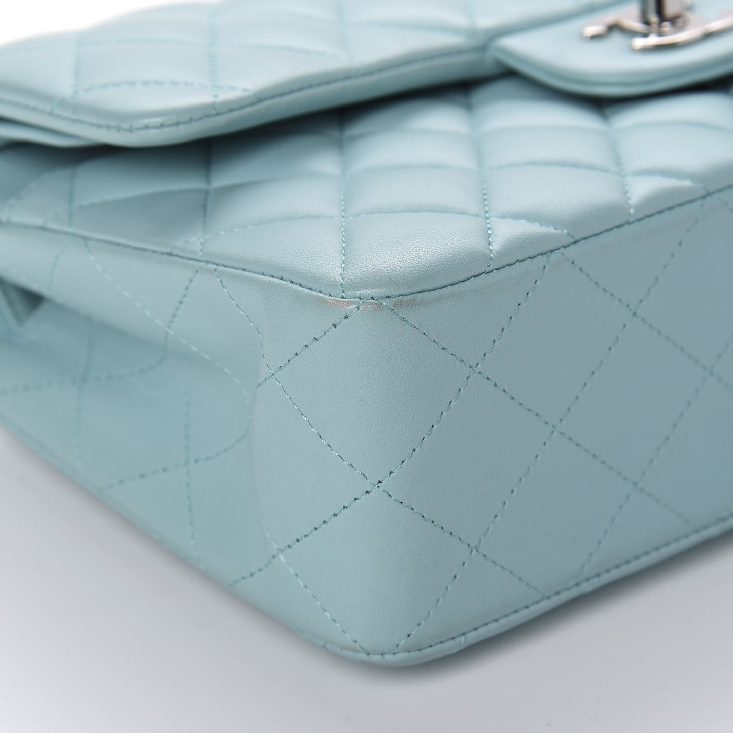 Lambskin Quilted Small Double Flap Light Blue