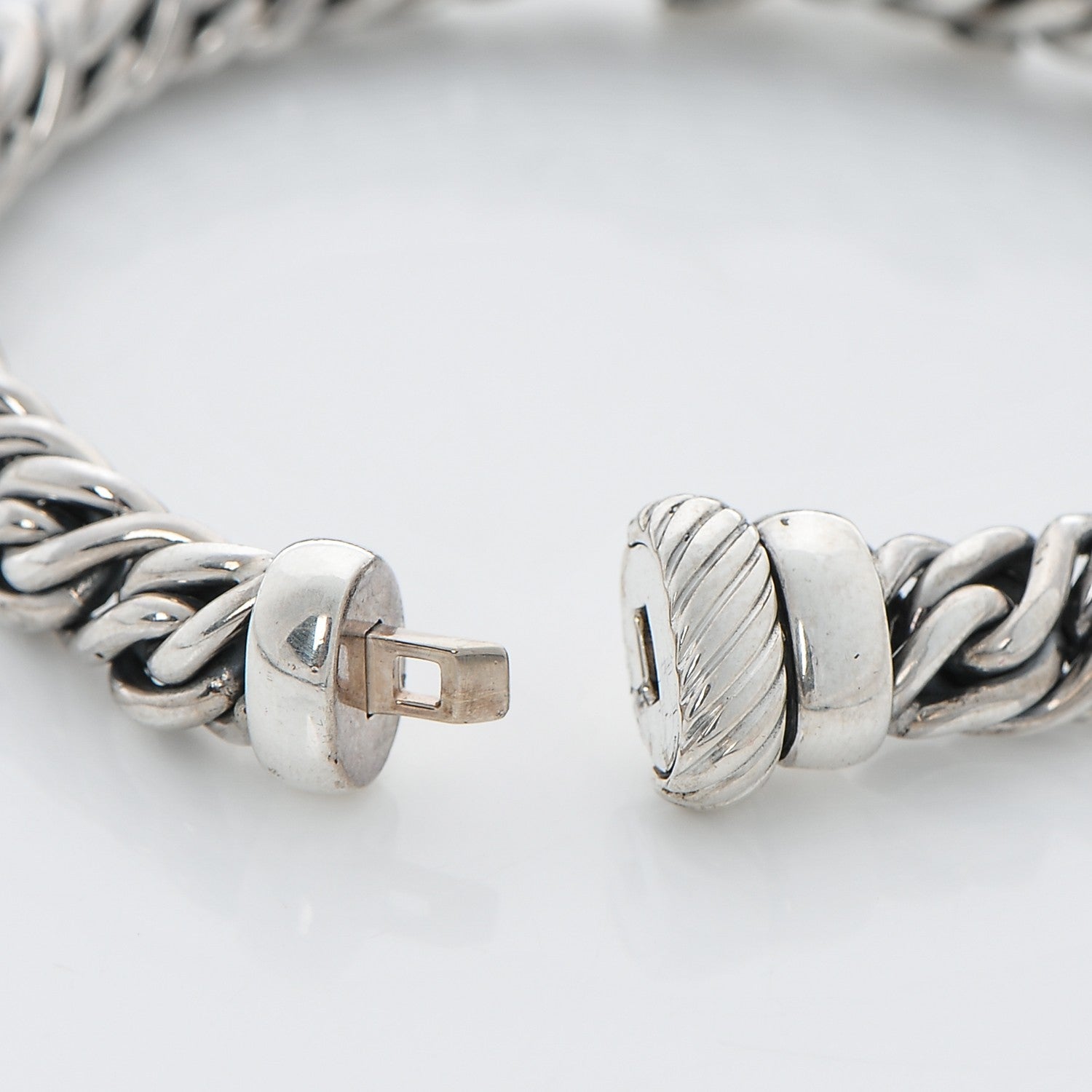 David Yurman Sterling Silver 18K White Gold Diamond 9mm X Wheat Bracelet 4 of 5