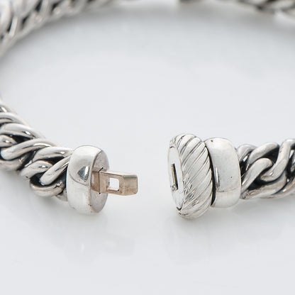David Yurman Sterling Silver 18K White Gold Diamond 9mm X Wheat Bracelet 4 of 5