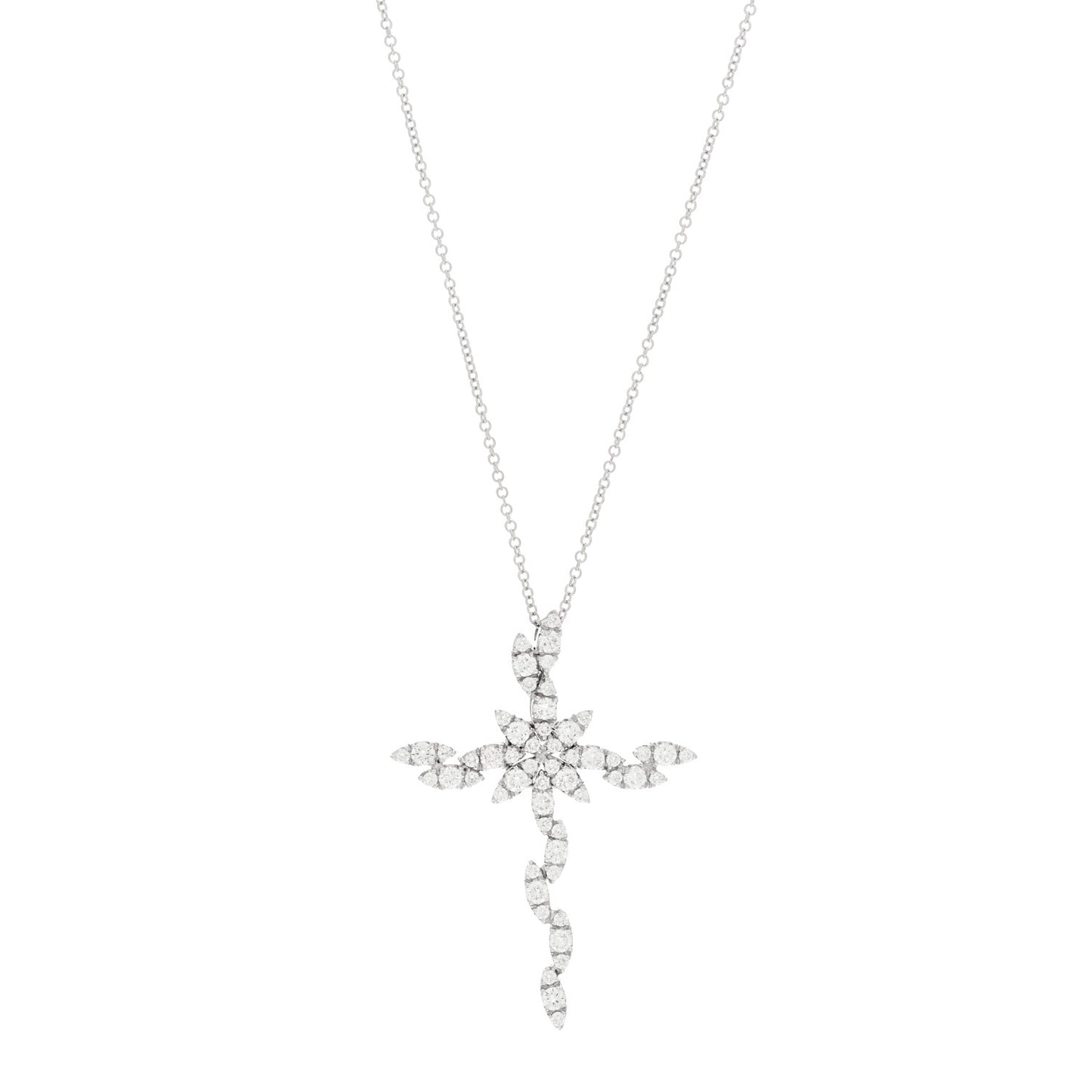 18K White Gold Diamond Ghirlanda Classics Cross Necklace