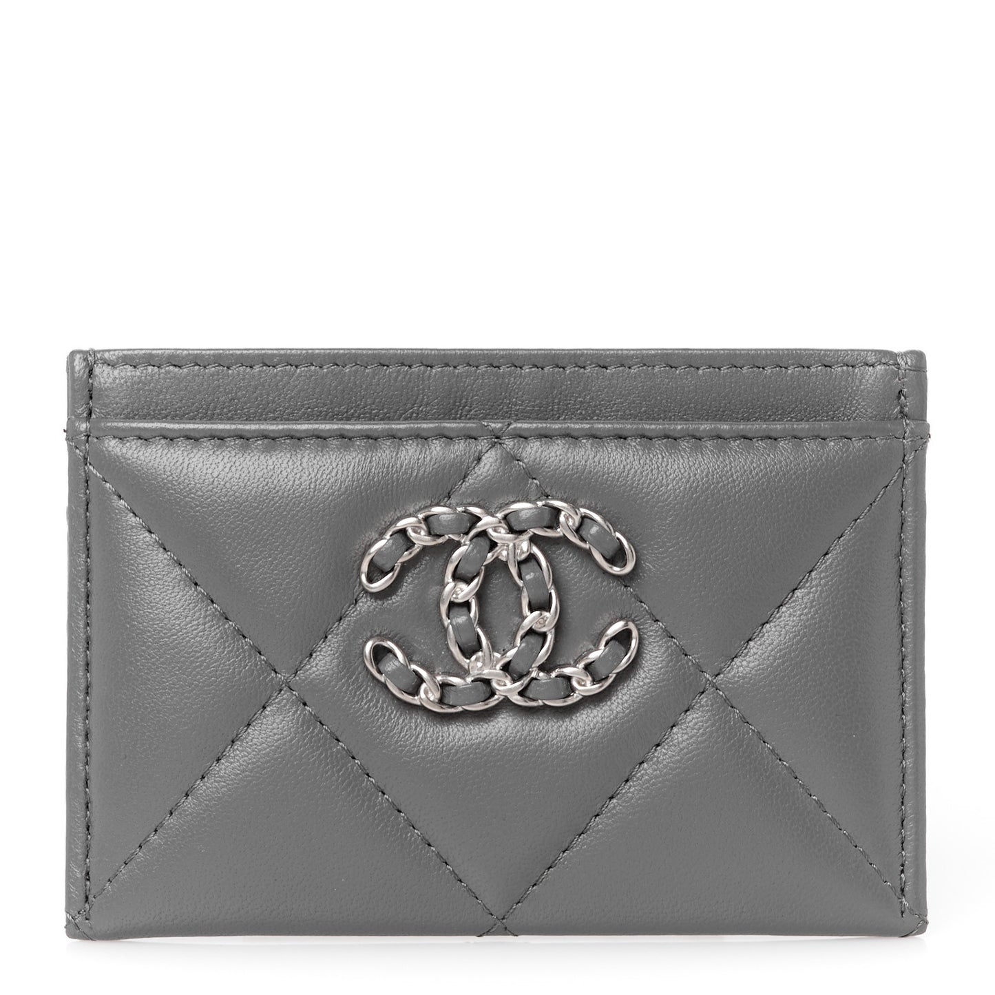 Lambskin Quilted Chanel 19 Card Holder Dark Grey