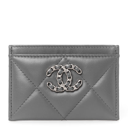 Chanel Lambskin Quilted Chanel 19 Card Holder Dark Grey 1 of 9