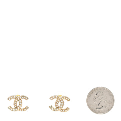 Chanel Pearl Crystal CC Stud Earrings Gold 2 of 5