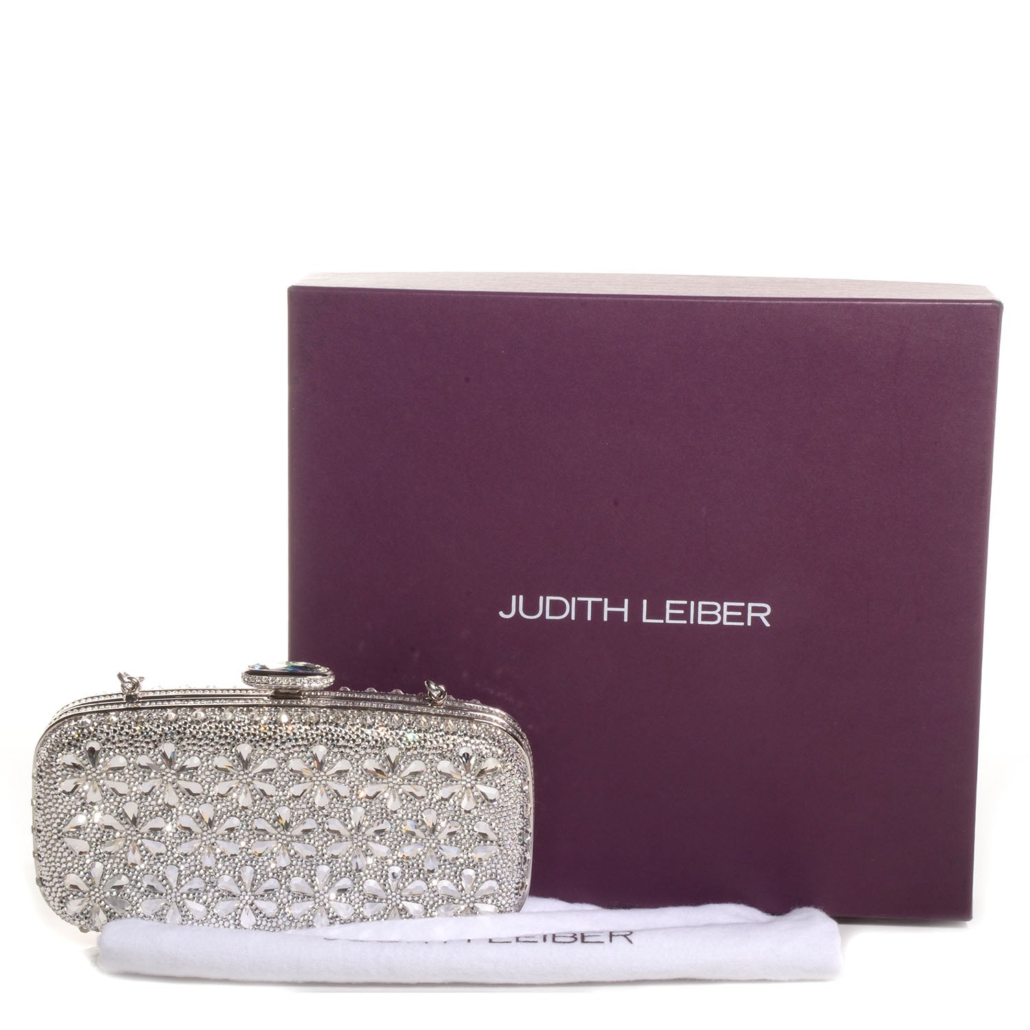 Judith Leiber Crystal Fleurs Minaudiere Clutch Silver 5 of 8