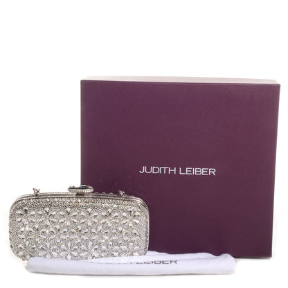 Judith Leiber Crystal Fleurs Minaudiere Clutch Silver 5 of 8
