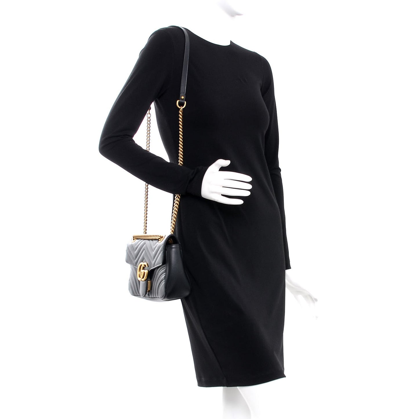 Calfskin Matelasse Small GG Marmont Shoulder Bag Black