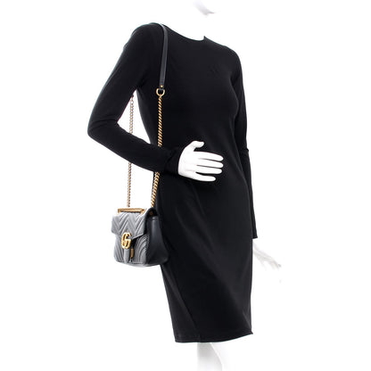 Gucci Calfskin Matelasse Small GG Marmont Shoulder Bag Black 2 of 9