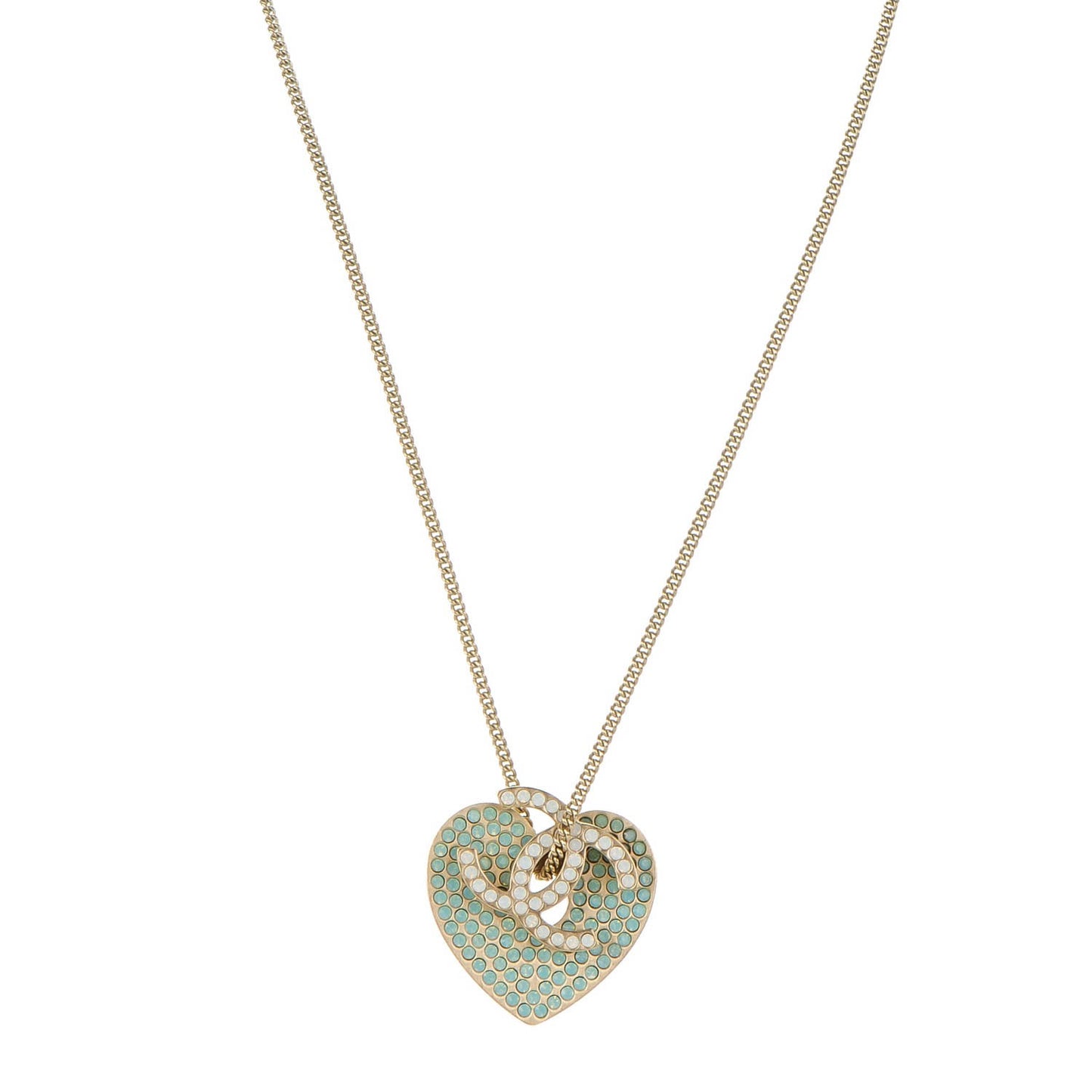 Crystal Heart CC Charm Necklace Gold