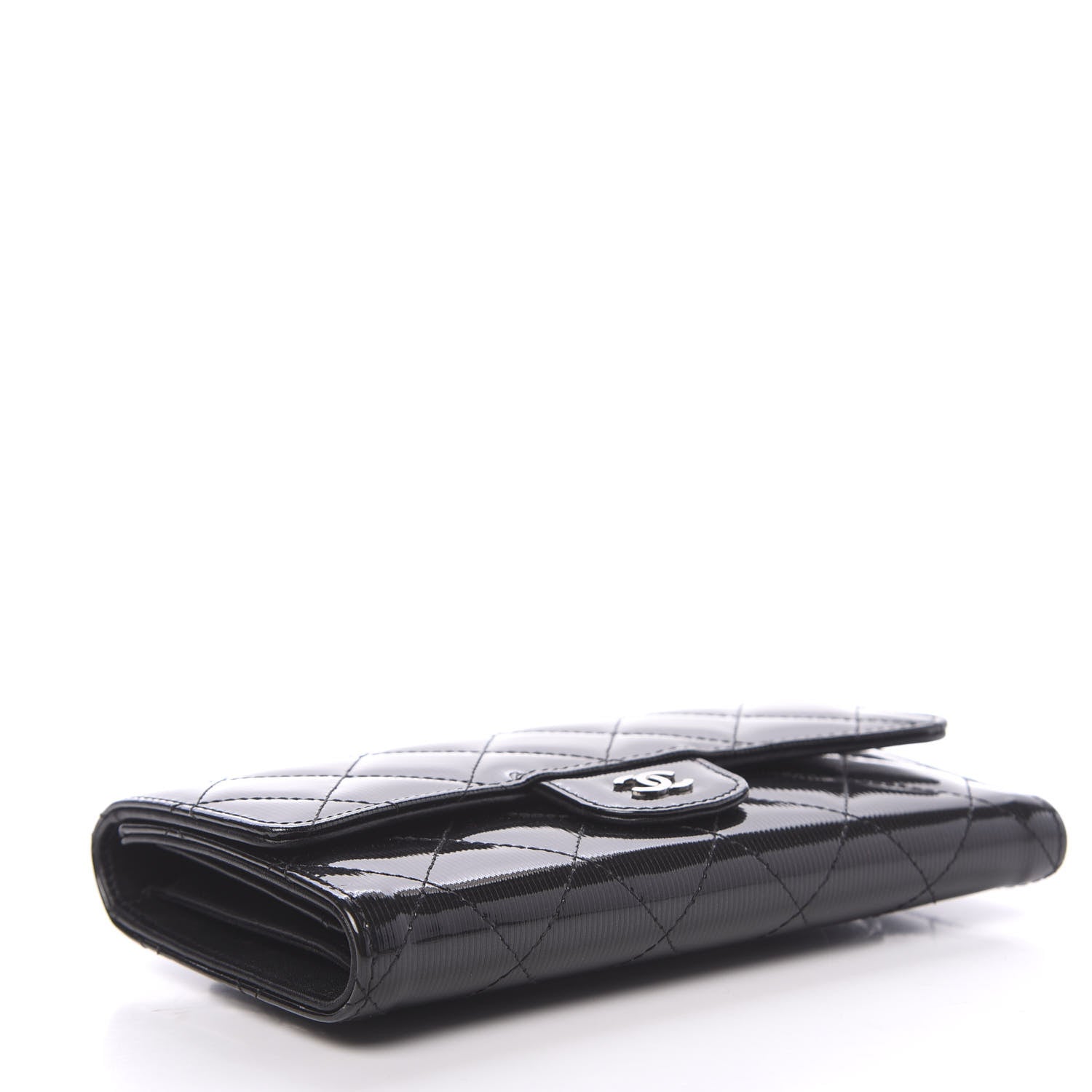 Chanel Patent Striped Quilted Large Flap Wallet Black 4 of 9
