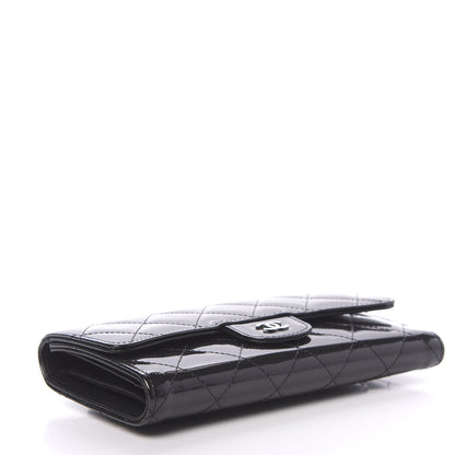 Chanel Patent Striped Quilted Large Flap Wallet Black 4 of 9