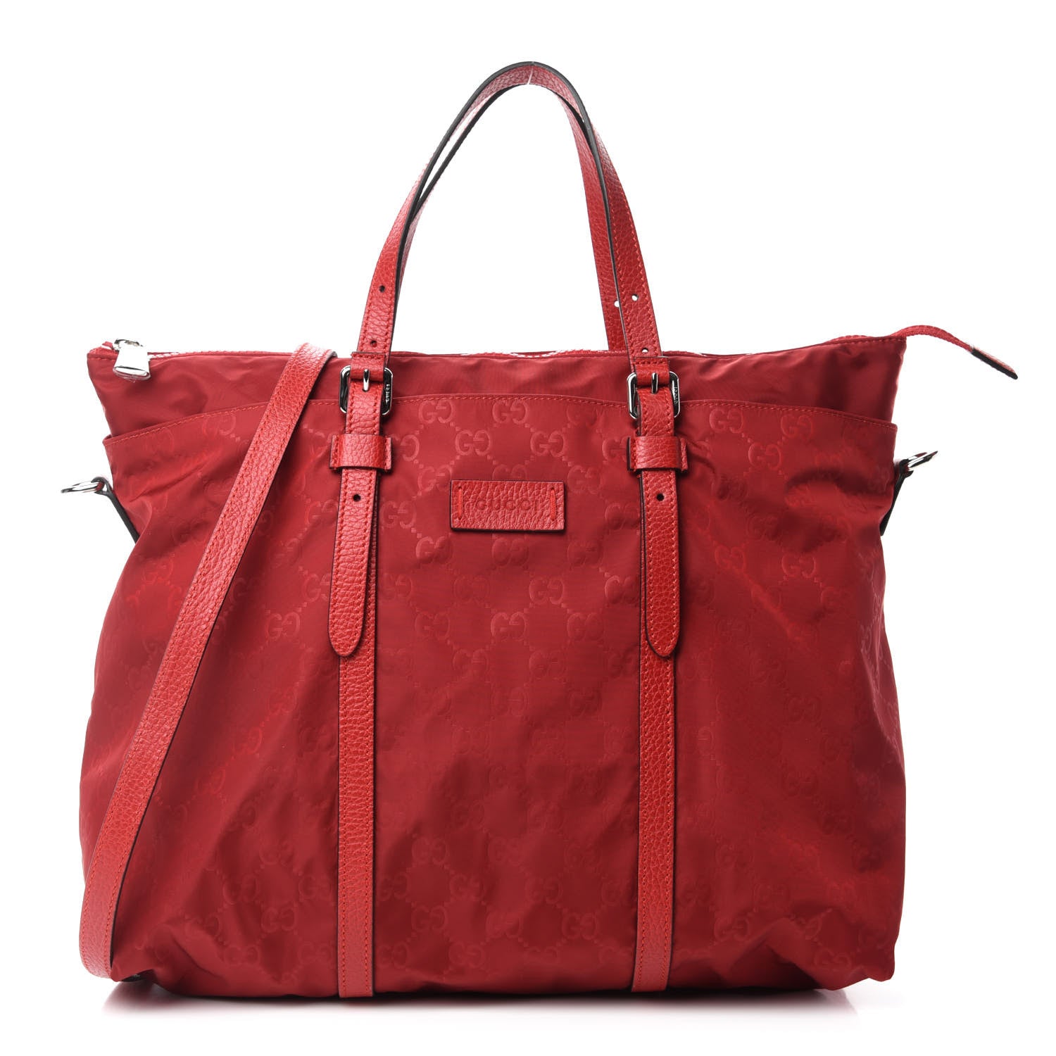 Gucci Nylon Monogram Dollar Calfskin Tote Vibrant Red 1 of 10