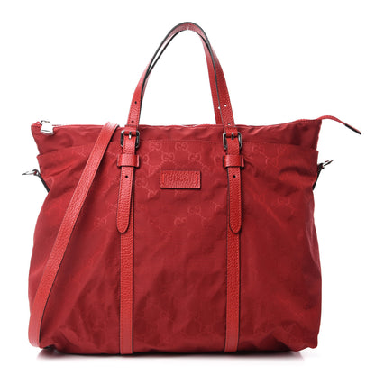 Gucci Nylon Monogram Dollar Calfskin Tote Vibrant Red 1 of 10