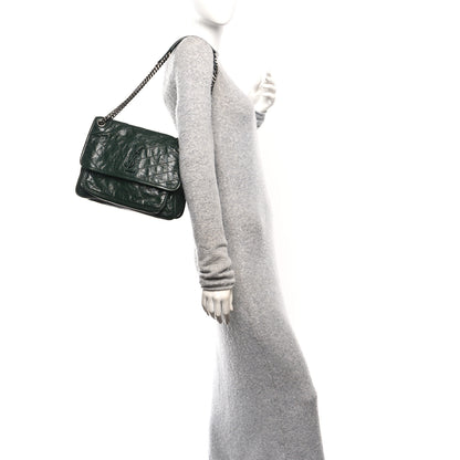 Saint Laurent Crinkled Lambskin Matelasse Monogram Medium Niki Chain Satchel Vert Fonce 2 of 10