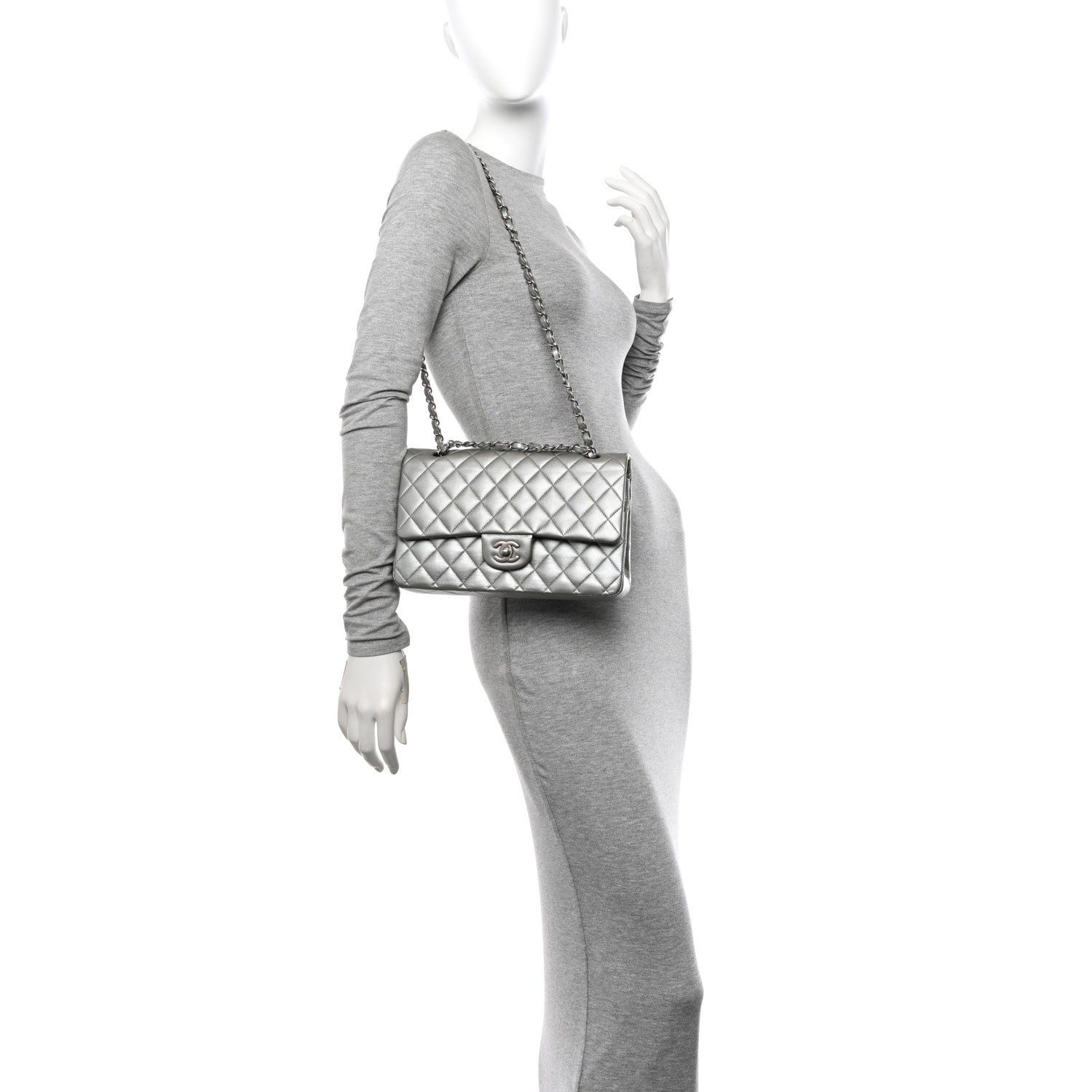 Chanel Metallic Lambskin Quilted Medium Double Flap Silver 3 of 10