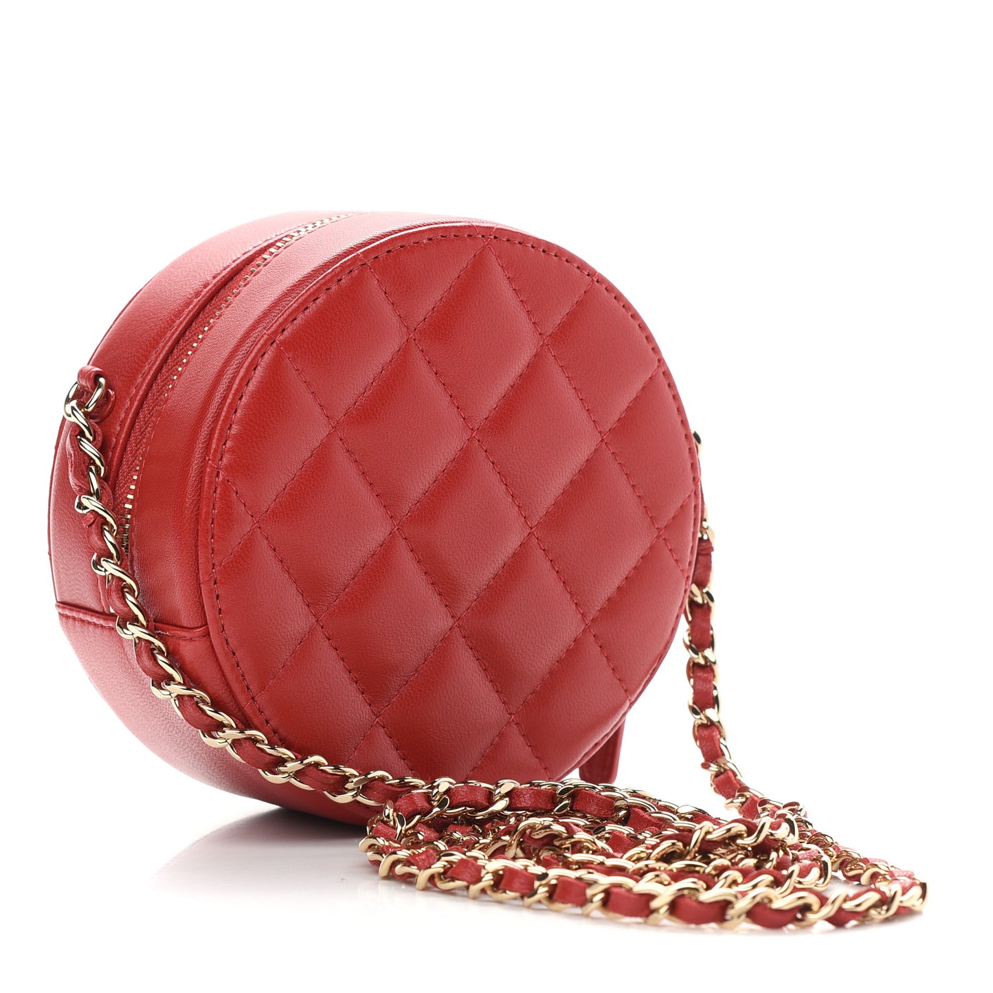 Lambskin Quilted Round Clutch With Chain Red