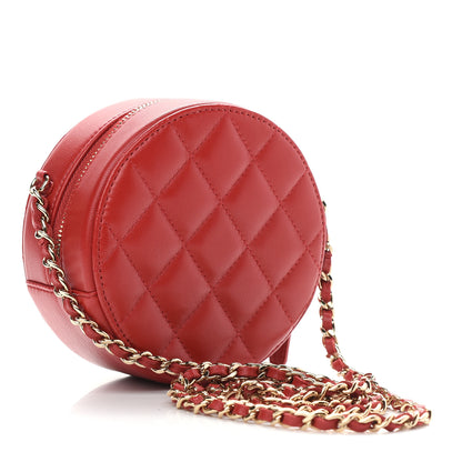 Chanel Lambskin Quilted Round Clutch With Chain Red 3 of 9