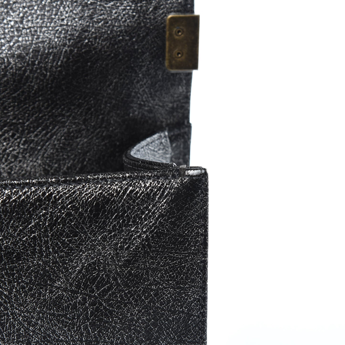 Cracked Metallic Calfskin Quilted Medium Boy Flap Dark Silver
