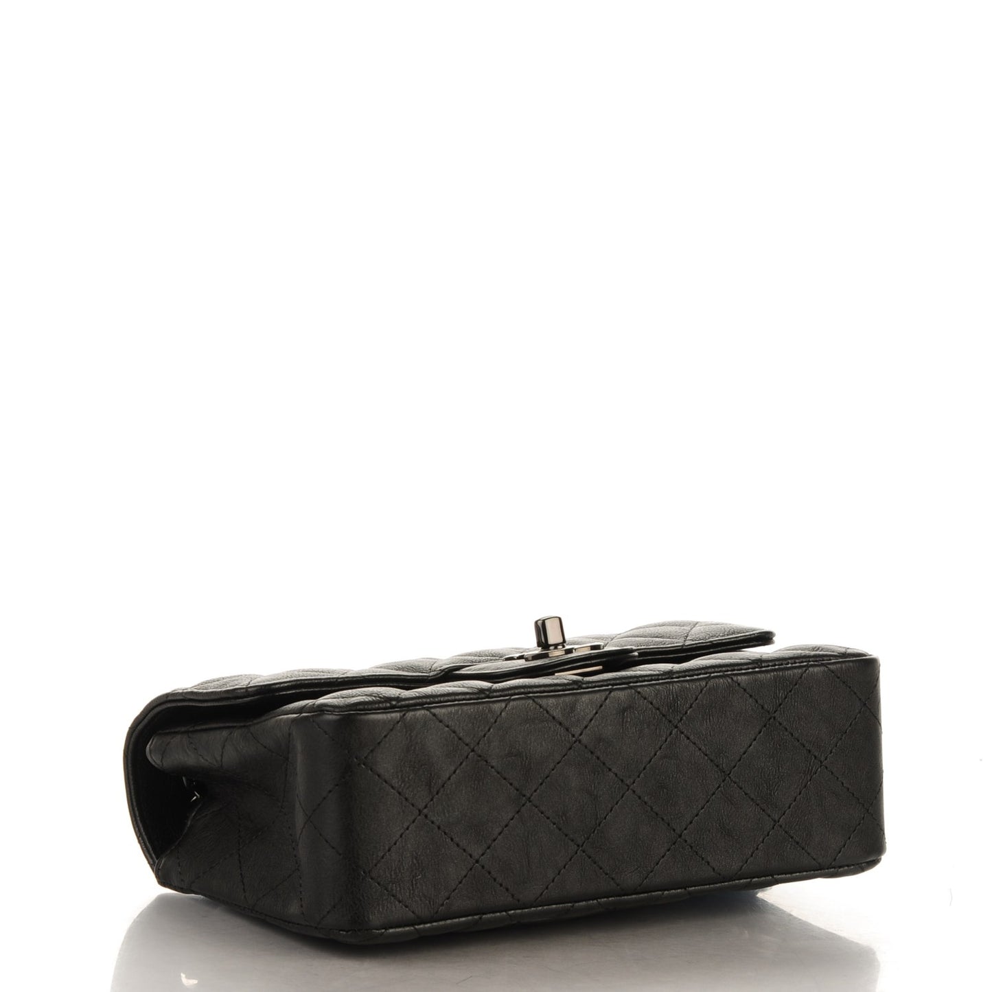 Crumpled Calfskin Quilted Mini Rectangular Flap So Black