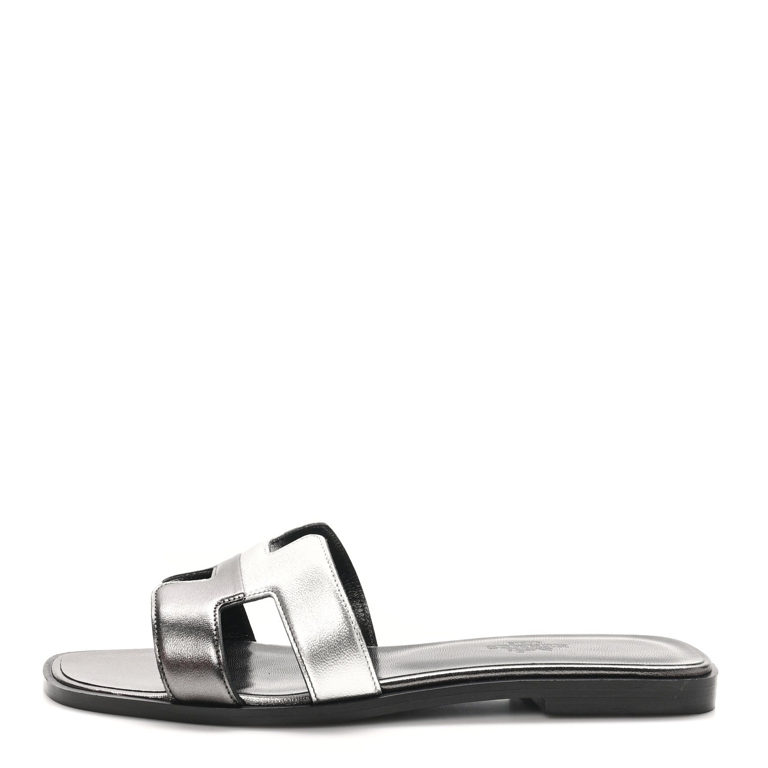 Hermes Metallic Nappa Box Oran Sandals 37 Canon De Fusil Argent 1 of 9