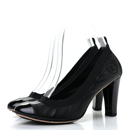 Chanel Lambskin Patent CC Elastic Cap Toe Ballerina Pumps 37 Black 3 of 8