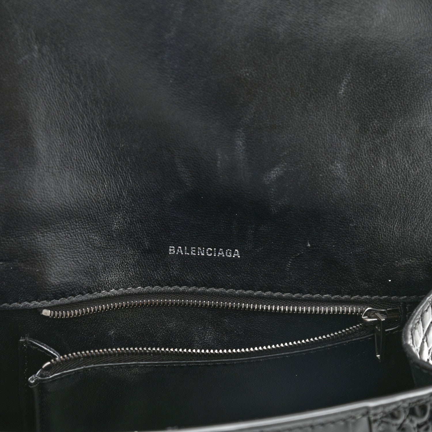 Balenciaga Shiny Calfskin Monochrome Crocodile Embossed Small Hourglass Top Handle Bag Black 7 of 11