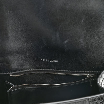 Balenciaga Shiny Calfskin Monochrome Crocodile Embossed Small Hourglass Top Handle Bag Black 7 of 11