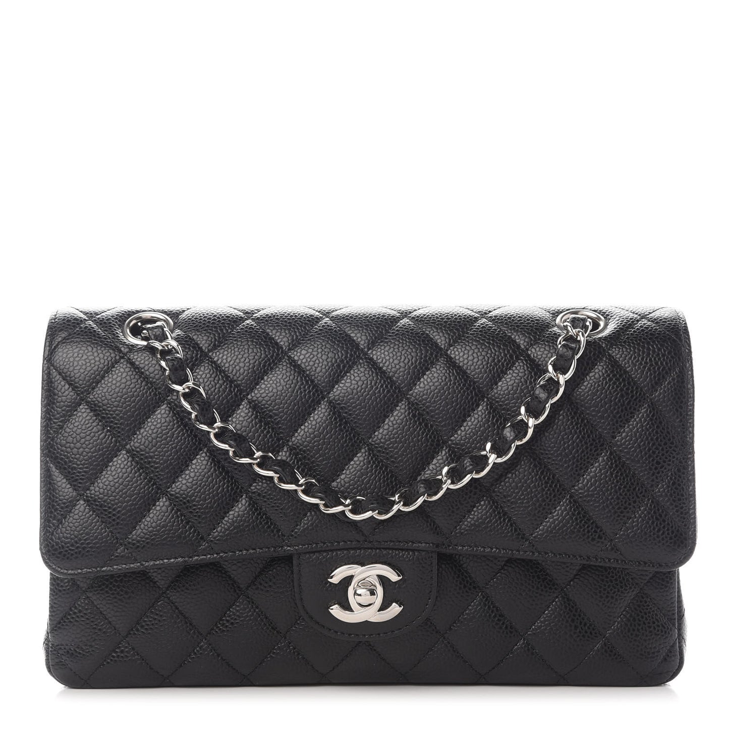 Caviar Quilted Medium Double Flap Black