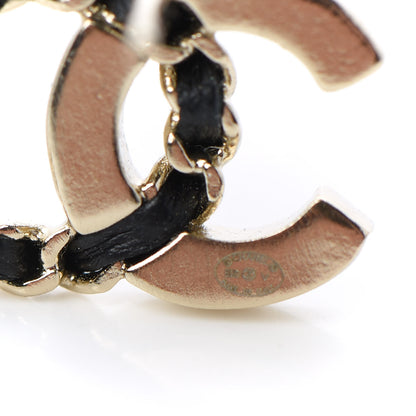 Chanel Crystal Baguette Lambskin Chain CC Vintage Allure Stud Earrings Black Gold 4 of 5