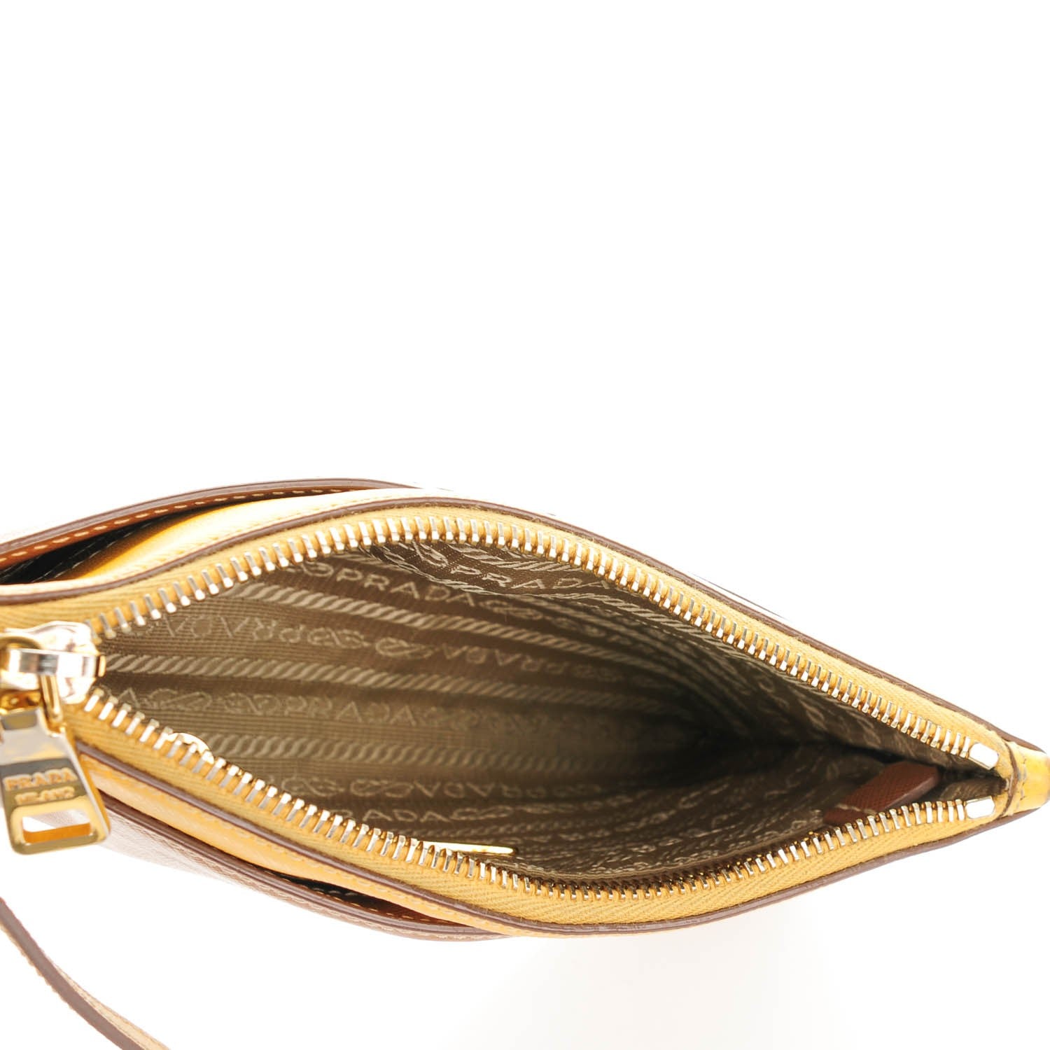 Prada Saffiano Bi-Color Wristlet Clutch Caramel Mimosa 5 of 8