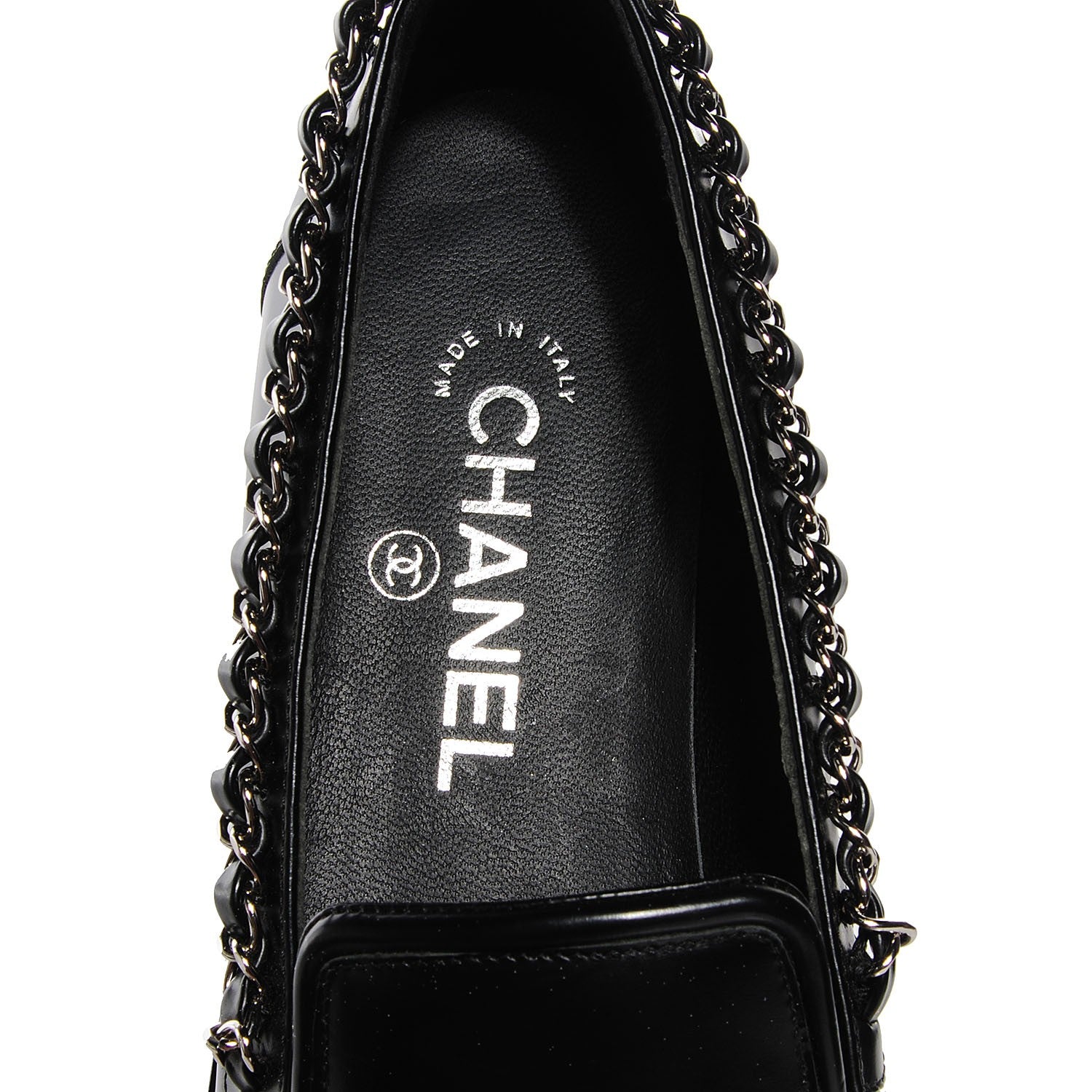 Chanel Leather Chain Loafers 36.5 Black 9 of 10