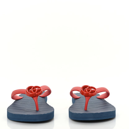 Gucci Rubber Chevron Womens Thong Sandals 10 Blue Red 2 of 7