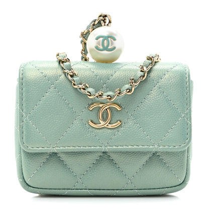 Chanel Iridescent Caviar Quilted Pearl On Top Coin Purse With Chain Light Green 1 of 11