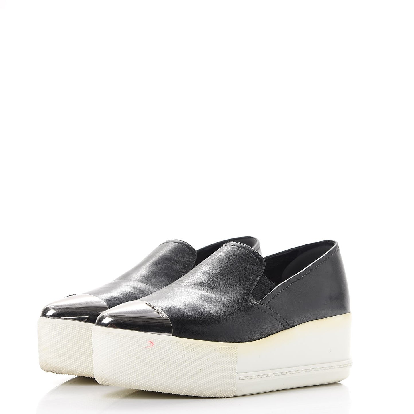 Nappa Metal Cap Toe Slip On Sneakers 36 Nero Black