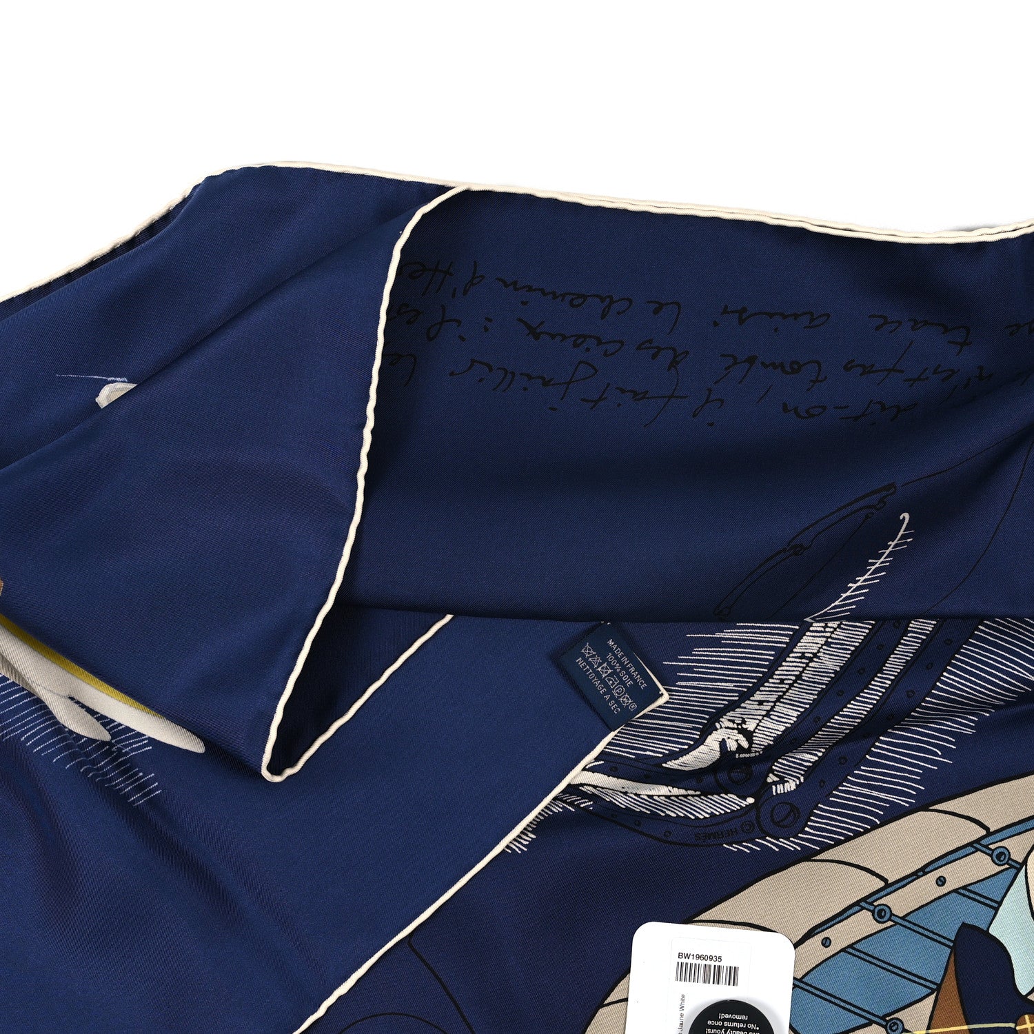 Hermes Silk Le Pegase D'Hermes Shawl 140 Bleu Marine Jaune White 2 of 4