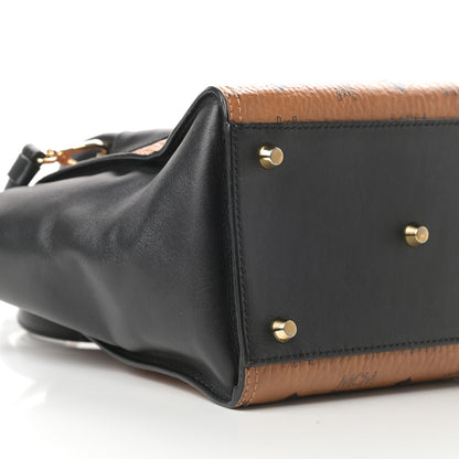 MCM Visetos Small Kathy Double Zip Tote Cognac Black 9 of 13