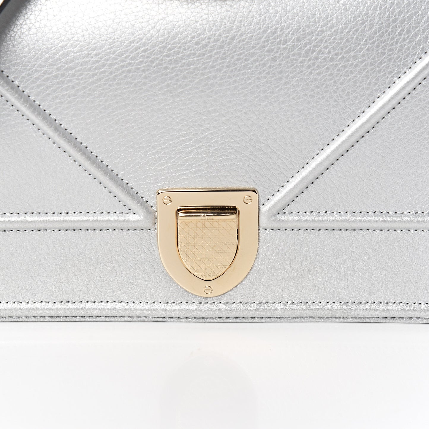 Metallic Grained Calfskin Medium Diorama Flap Bag Silver