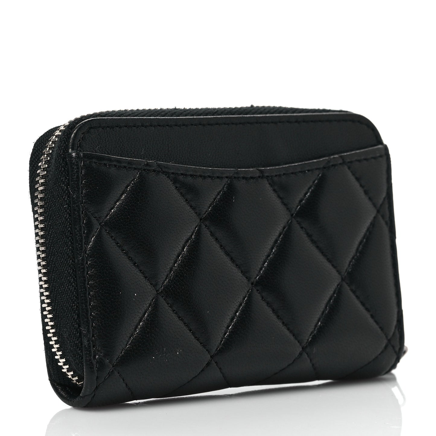 Lambskin Quilted Zip Coin Purse Black