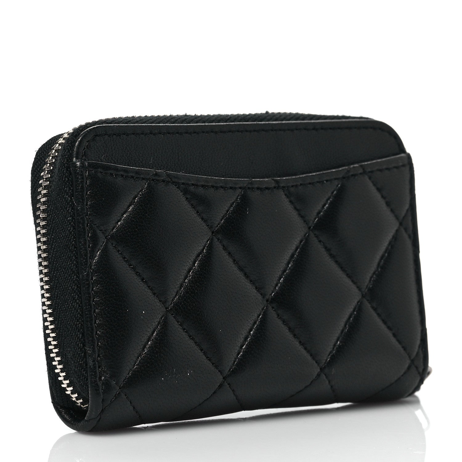Chanel Lambskin Quilted Zip Coin Purse Black 3 of 8