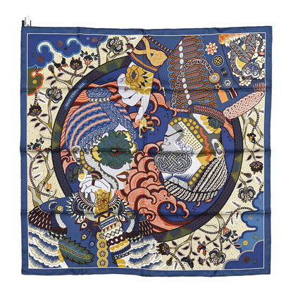 Hermes Silk Twill Duo Cosmique Scarf 90 Bleu Moyen Vert Ocre 1 of 6