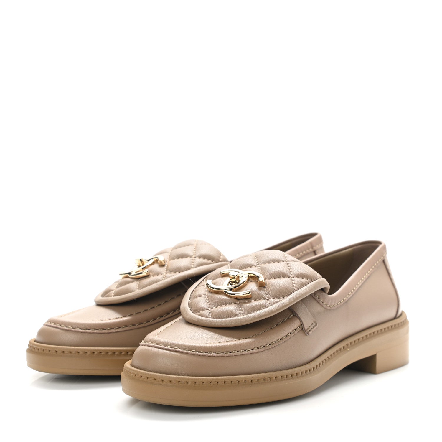 Chanel Lambskin Quilted CC Turnlock Loafers 35 Beige 3 of 8