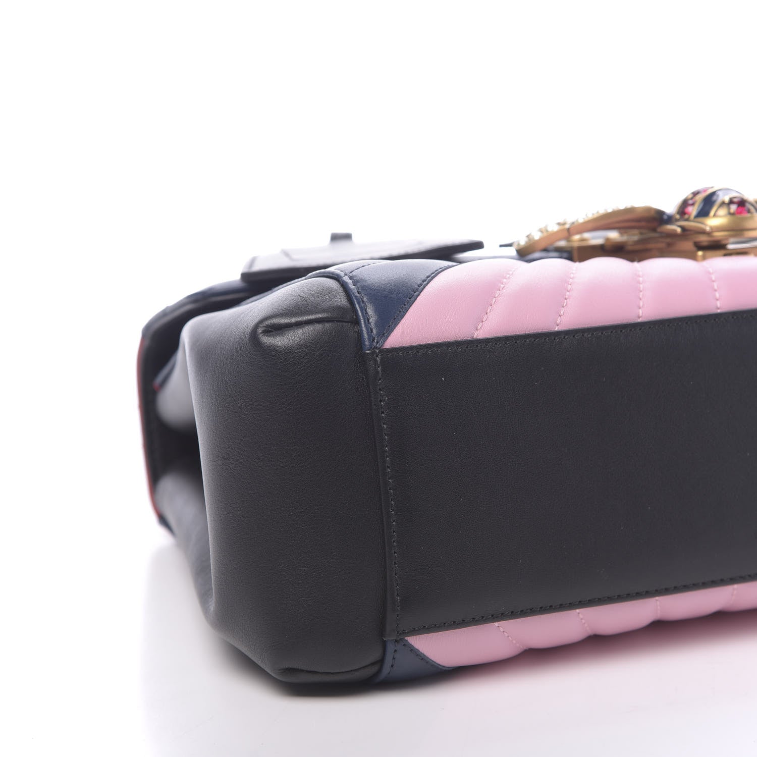Gucci Calfskin Bamboo Trapuntata Queen Margaret Top Handle Bag Blue Agata Hibiscus Red Mystic White Sugar Pink 8 of 10