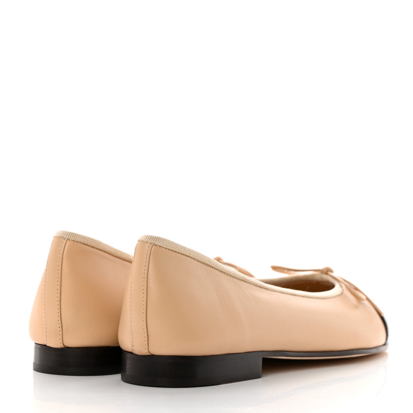 Lambskin Cap Toe CC Ballerina Flats 36 Beige Black