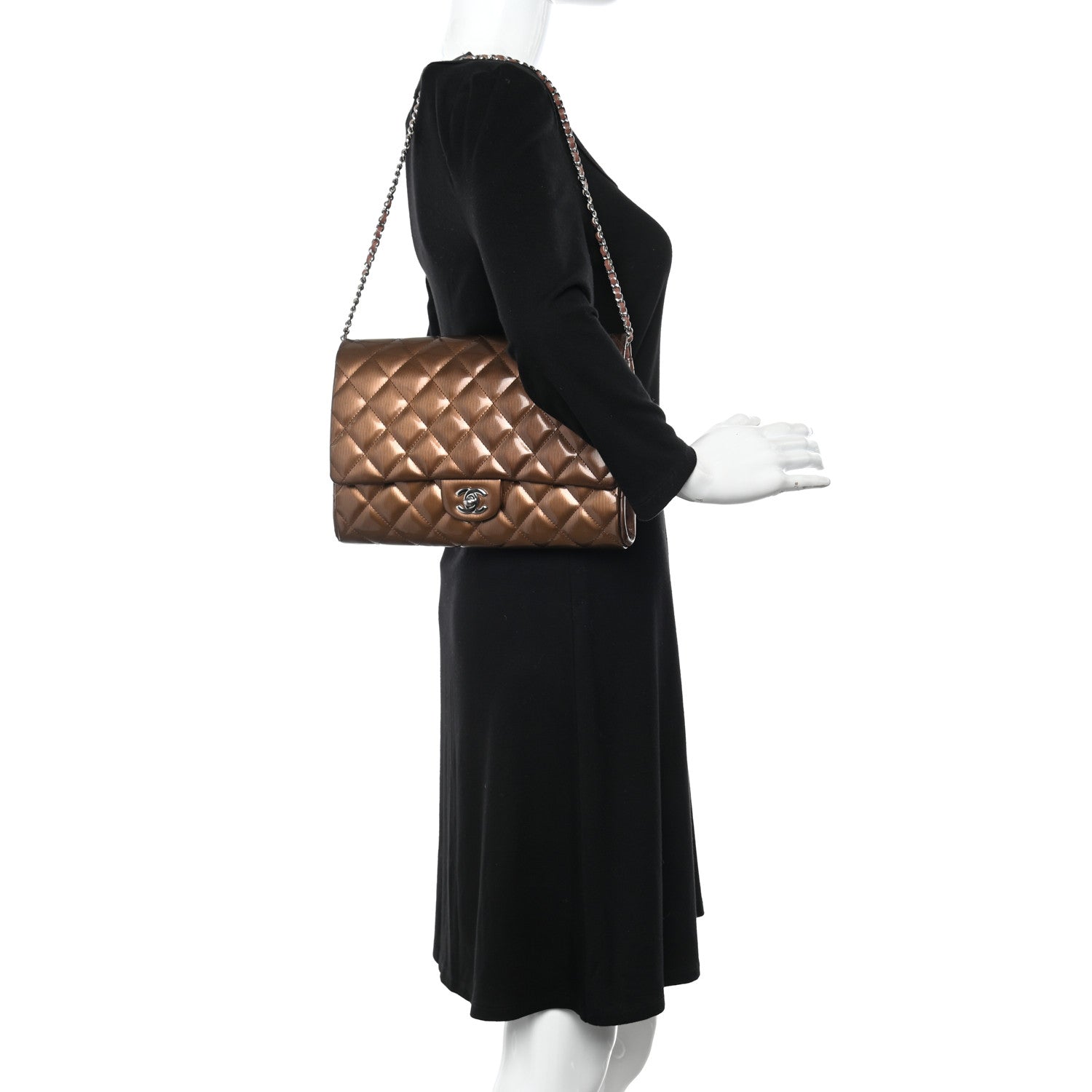 Chanel Striated Patent Quilted Clutch With Chain Flap Brown 2 of 16
