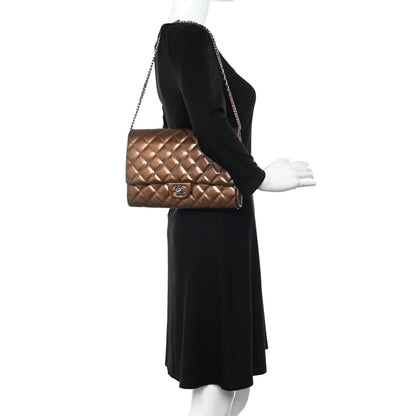 Chanel Striated Patent Quilted Clutch With Chain Flap Brown 2 of 16